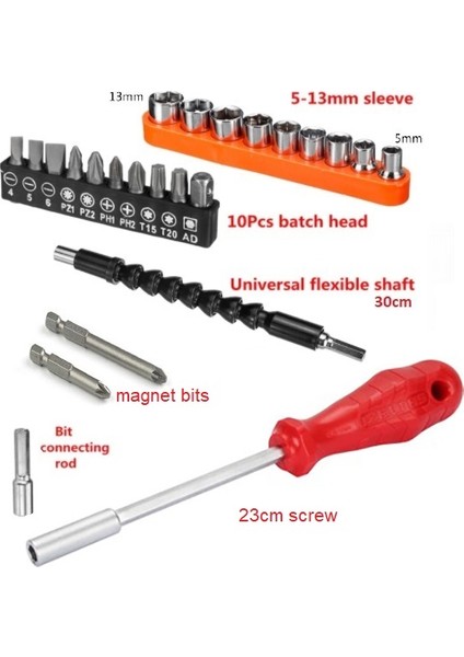 Lokmalı Alet Seti Sökme Takma Mıknatıslı Tornavidalı Matkap Uç Seti Esnek Şaft Uzatma Hortum Altıgen