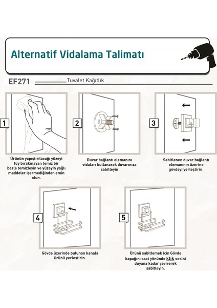 Teknotel Delme Vida Matkap Yok! Easyfıx Yapışkanlı Tuvalet Kağıtlık Beyaz EF271