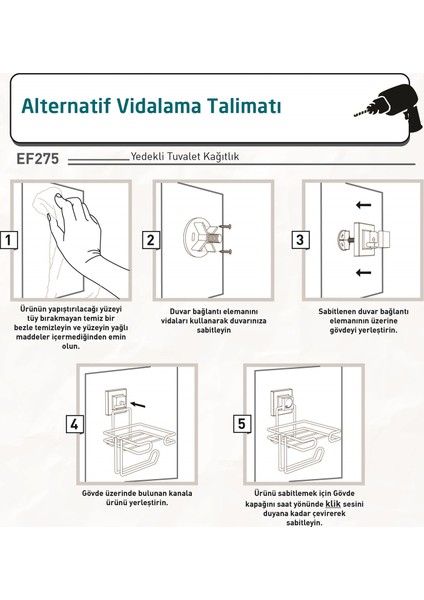 Teknotel Delme Vida Matkap Yok! Easyfıx Yapışkanlı Yedekli Tuvalet Kağıtlık Beyaz EF275