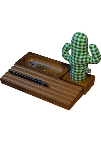 Woody Üçlü Ofis Seti Açık Kahverengi Yeşil Kaktüs