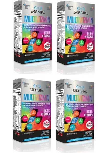 Koenzim Q10 Içeren Takviye Edici Gıda Multivitamin 30 Bitkisel Kapsül x 4 Adet