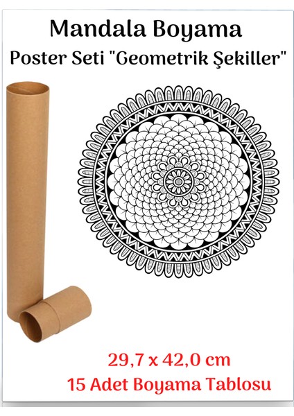Enine Boyuna Eğitim Mandala Poster Tablosu Geometrik Şekiller 15 Adet (30 cm X42 Cm)