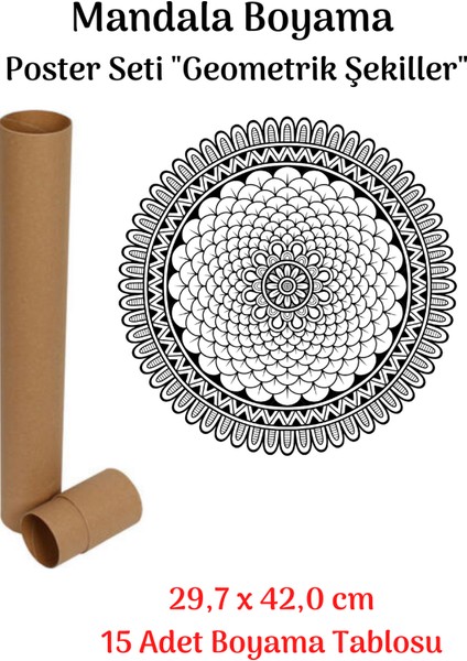 Enine Boyuna Eğitim Mandala Poster Tablosu Geometrik Şekiller 15 Adet (30 cm X42 Cm)