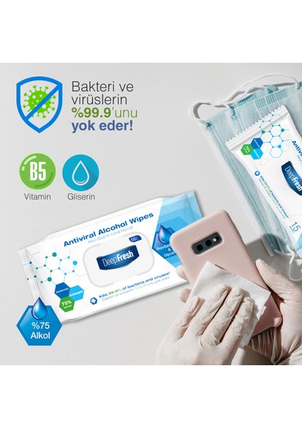 Deep Fresh Alkollü Antiviral Islak Cep Mendili 15 Yaprak