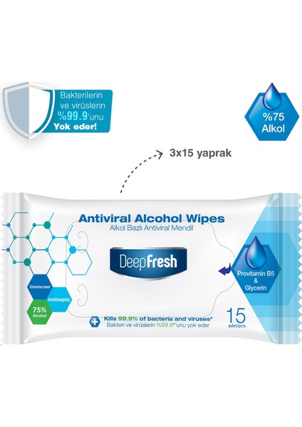 Deep Fresh Antiviral ve Antibakteriyel Islak Mendil 2 x 56 Yaprak & Cep Mendili 3 x 15 Yaprak