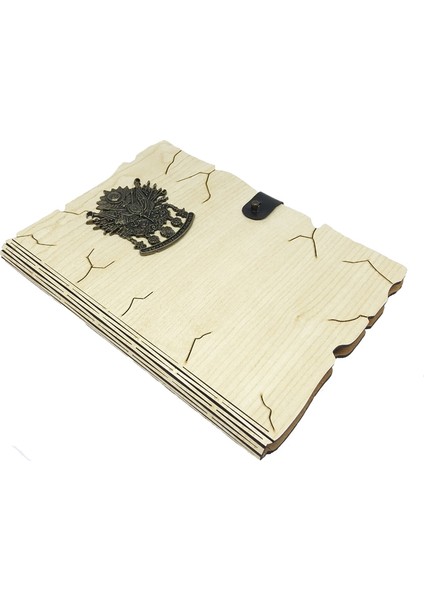 Ahşap Mdf Kapaklı Osmanlı Devlet Arma Desenli Spiralli Kraft Yapraklı Defter