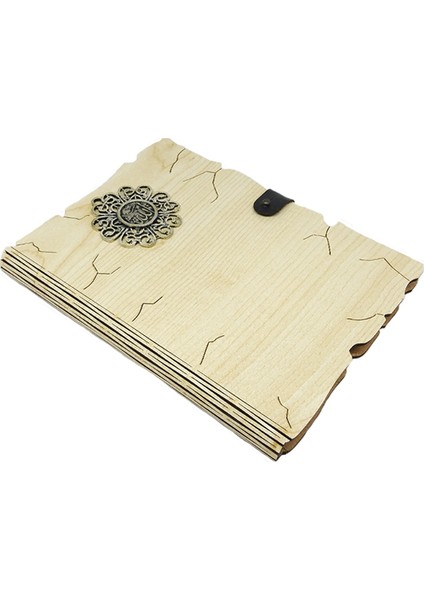 Ahşap Mdf Kapaklı Allah Yazı Desenli Spiralli Kraft Yapraklı Defter