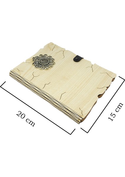 Ahşap Mdf Kapaklı Allah Yazı Desenli Spiralli Kraft Yapraklı Defter