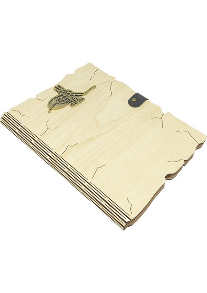 Ahşap Mdf Kapaklı Tuğra Desenli Spiralli Kraft Yapraklı Defter