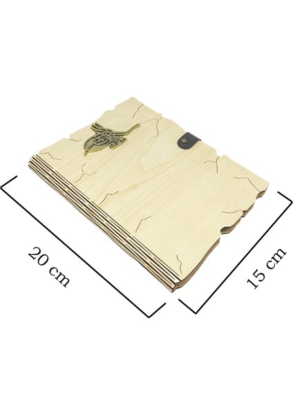 Ahşap Mdf Kapaklı Tuğra Desenli Spiralli Kraft Yapraklı Defter