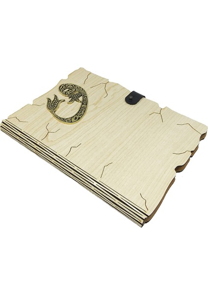 Ahşap Mdf Kapaklı Vav Desenli Spiralli Kraft Yapraklı Defter