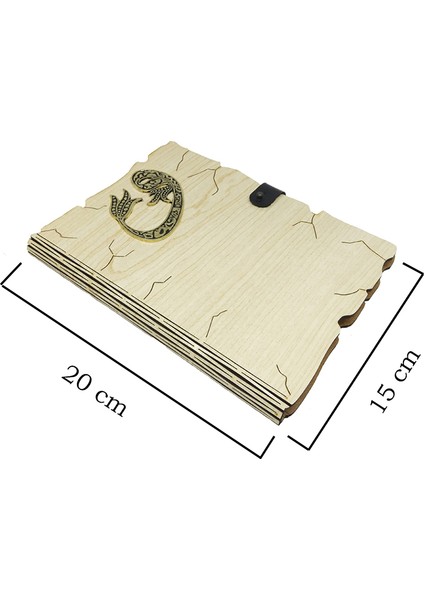 Ahşap Mdf Kapaklı Vav Desenli Spiralli Kraft Yapraklı Defter
