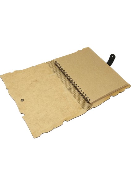 Ahşap Mdf Kapaklı Vav Desenli Spiralli Kraft Yapraklı Defter