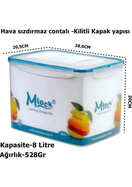 Moonstar Büyük Boy 8 Litre Hava Sızdırmaz Kilitli Kap Ml-176