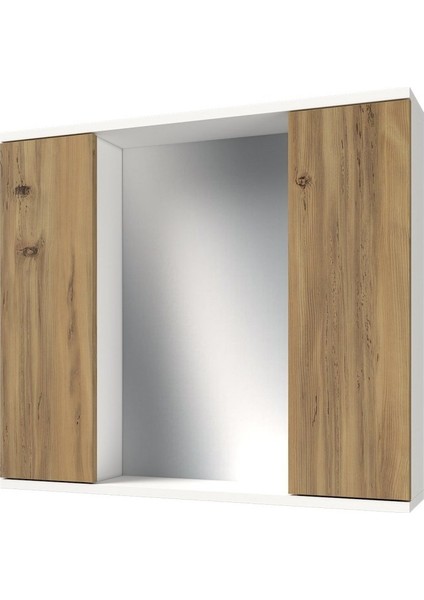 AD4 Kulpsuz 2 Kapaklı Beyaz Ceviz Mdf 80 cm Aynalı Banyo Üst Dolabı