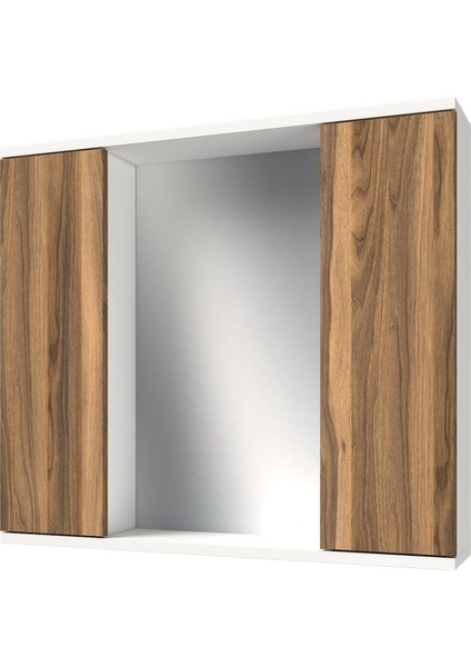 AD4 Kulpsuz 2 Kapaklı Beyaz Tesbih Mdf 80 cm Aynalı Banyo Üst Dolabı