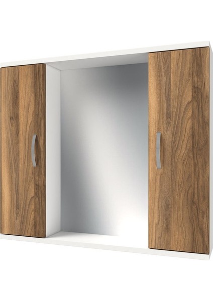 AD4 Metal Kulplu 2 Kapaklı Beyaz Tesbih Mdf 80 cm Aynalı Banyo Üst Dolabı