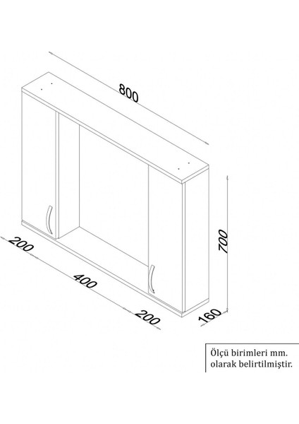 AD4 Metal Kulplu 2 Kapaklı Beyaz Tesbih Mdf 80 cm Aynalı Banyo Üst Dolabı