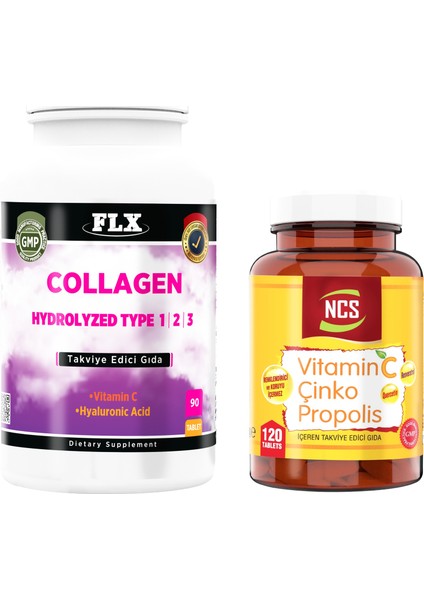 Kollajen Tip 1-2-3 90 Tablet + Vitamin C Çinko Propolis 120 Tablet