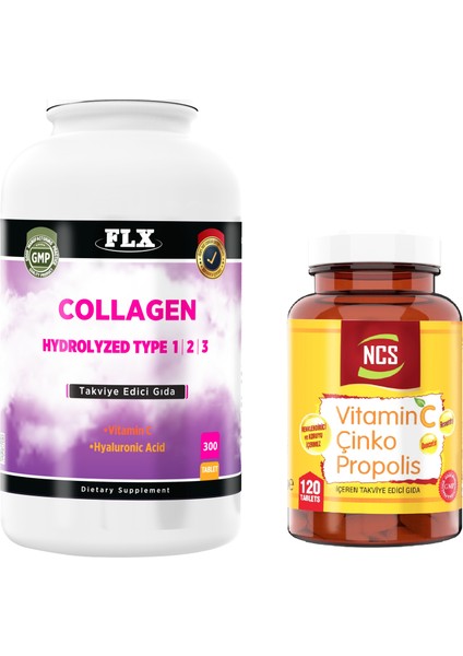 Kollajen Tip 1-2-3 300 Tablet +Vitamin C Çinko Propolis 120 Tablet