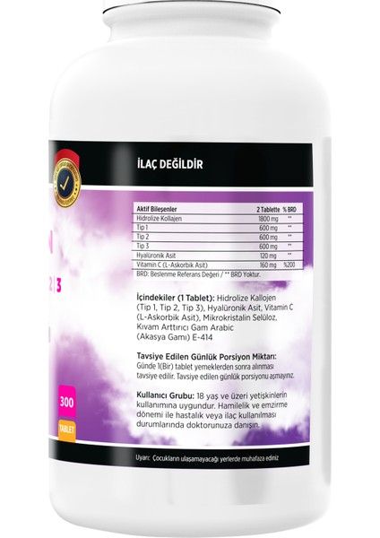 Kollajen Tip 1-2-3 300 Tablet +Vitamin C Çinko Propolis 120 Tablet fiyatları