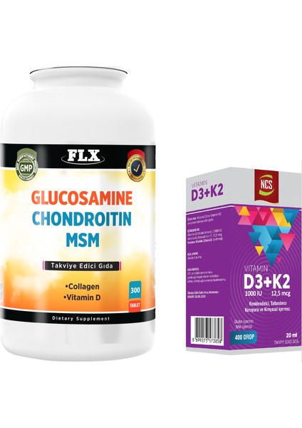 Glucosamine Chondroitin Msm 300 Tab + Vitamin D3 Vitamin K2 20 ml