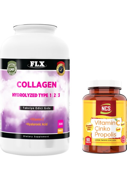 Kollajen Tip 1-2-3 300 Tablet +Vitamin C Çinko Propolis 60 Tablet