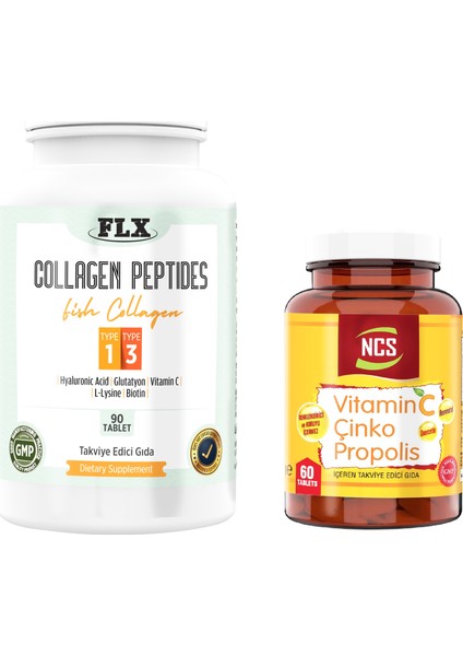 Kollajen Tip 1-3 90 Tablet + Vitamin C Çinko Propolis 60 Tablet