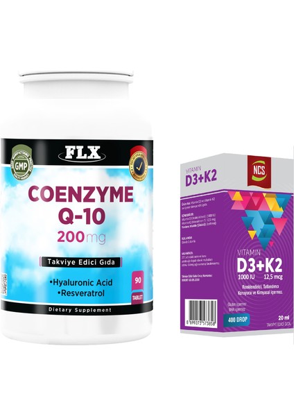 Coenzyme Q-10 200 mg 90 Tablet + Vitamin D3 Vitamin K2 20 ml