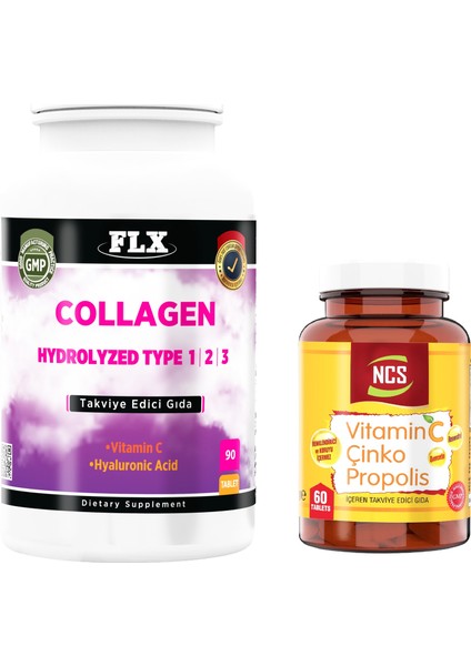 Kollajen Tip 1-2-3 90 Tablet + Vitamin C Çinko Propolis 60 Tablet