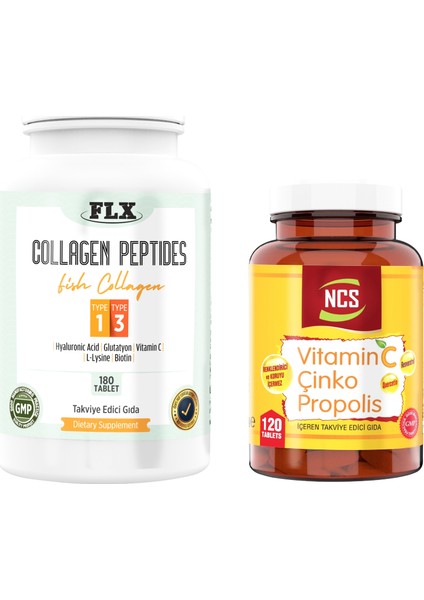 Vitamin C Çinko Propolis 120 Tablet + Collagen Tip 1-3 180 Tablet
