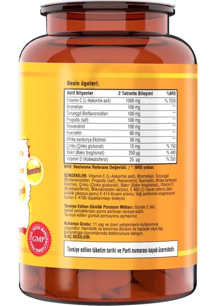 Vitamin C Çinko Propolis 120 Tablet + Collagen Tip 1-3 180 Tablet