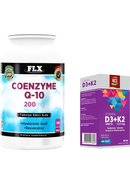 Coenzyme Q-10 200 mg 180 Tablet + Vitamin D3 Vitamin K2 20 ml