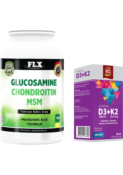 Glucosamine Chondroitin Msm 180 Tablet + Vitamin D3 Vitamin K2 20 ml
