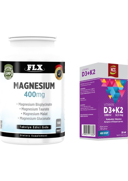 Vitamin D3 Vitamin K2 20 ml + Magnezyum Elementleri 180 Tablet