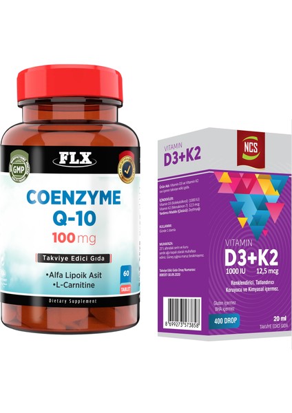 Coenzyme Q-10 100 mg 60 Tablet + Vitamin D3 Vitamin K2 20 ml