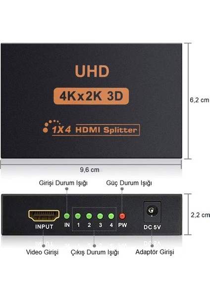 Triline 4K Ultra Hd 3D 4 Port HDMI Splitter Çoğaltıcı