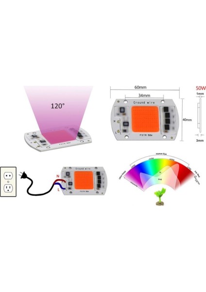 Tam Spektrum 380-840NM Uv LED Cob Topraksız Tarım Bitki Büyütme 50W 220V