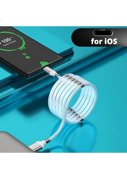 Iphone Lighting Mıknatıslı Kendini Toplayan USB Hızlı Şarj ve Data Kablosu