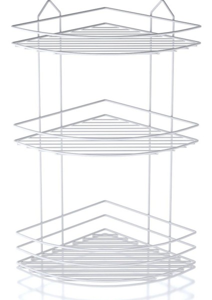 SAS Ömür Boyu Paslanmaz 3 Katlı Köşe Süngerlik Duş Rafı Sabunluk Şampuanlık Rafı Beyaz Ek-03