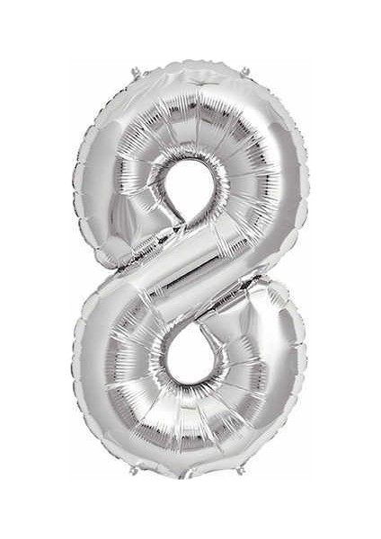 Gümüş Folyo Balon Sayılı Helyum Balon 100 cm Dev Boy 8