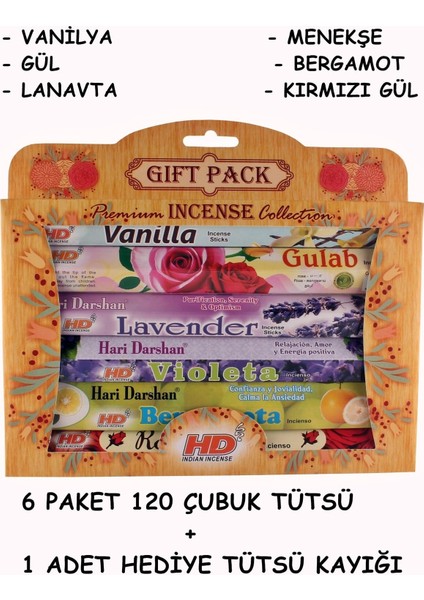 Tütsü 120 Çubuk 6 Paket Kayık Hediyeli Oda Kokusu Hediye Paketli Tütsü
