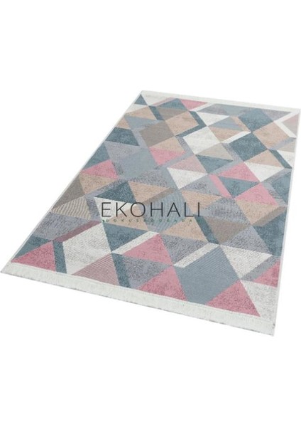 Arya Ar 10 Blue Pink Mavi Pembe Yıkanabilir Pamuk Çift Taraflı Kilim