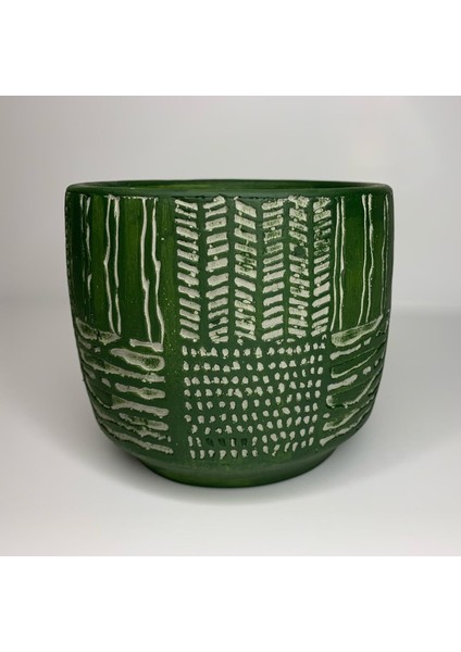 Beton Yeşil Antik Desenli Saksı