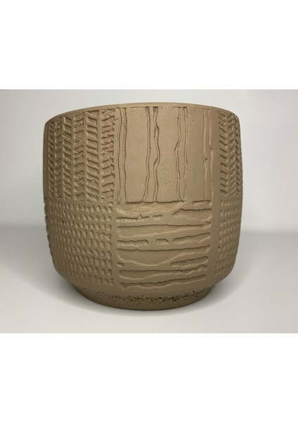 Beton Bej Rengi Antik Desenli Saksı