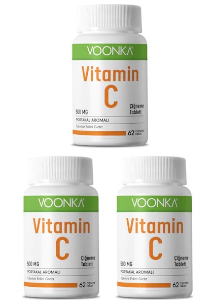 Portakal Aromalı C Vitamini 62 Çiğneme Tableti x 3 Adet