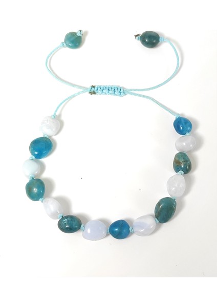 Kalsedon Apatit Örme Bileklik Mavi İpli