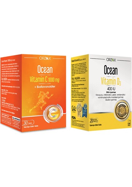 D3 Vitamini 400 Iu Sprey 20 ml +Vitamin C 1000MG 30 Tablet