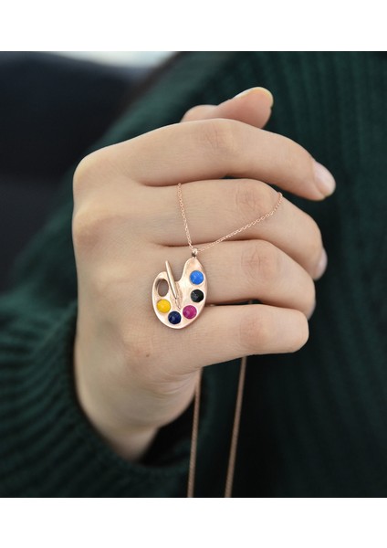 925 Ayar Gümüş Rose Altın Kaplama Palet Kolye