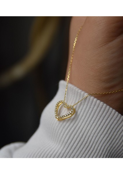 925 Ayar Gümüş Gold Kaplama Montür Kalp Kolye fiyatları